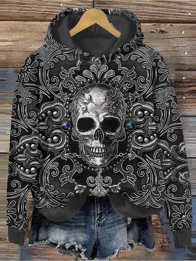 Women's Pullover Hoodie Sweatshirt Graphic Monster Casual Long Sleeve Hooded Regular Tops Party Evening Wear Street Dailywear Patchwork Black Spring Fall Winter2