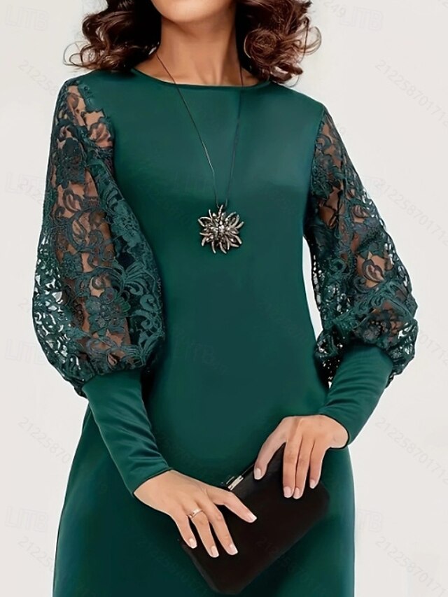 Women's Midi Dress Lace Dress Hoodie Dress Sheath Dress Elegant Modern Outdoor Holiday Going out Regular Fit Plain Long Sleeve Crew Neck Green Spring Fall4
