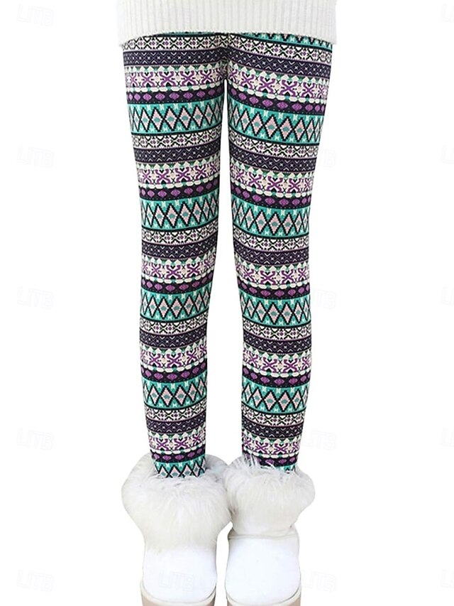 Women's Chinos Leggings Cozy Leggings Ethnic Style Casual Full Length High WaistPantsUgly Christmas Geometic Printing Thermal Warm Comfortable Stretchy Vacation Casual Daily Blue Spring Fall Winter4