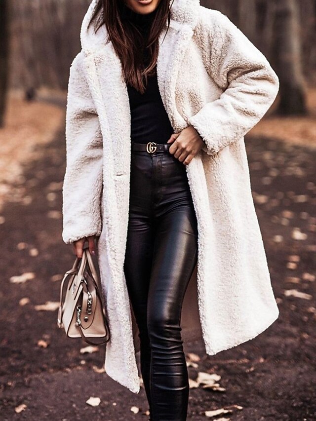 Women's Winter Coat Fleece Jacket Warm Comfortable Pocket Buttons Fashion Casual Plain Vacation Street Casual Daily Wear Single Breasted Long Hooded Regular Fit Long Sleeve Outerwear Beige Fall Winter4