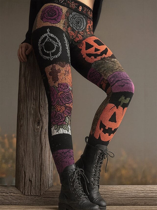 Women's Leggings Vacation Vintage Ethnic Style Full Length High WaistPantsHalloween Graphic Monster 3D Print Quick Dry Breathability Soft Stretchy Formal Outdoor Vacation Violet Grey Orange Fall Slim4