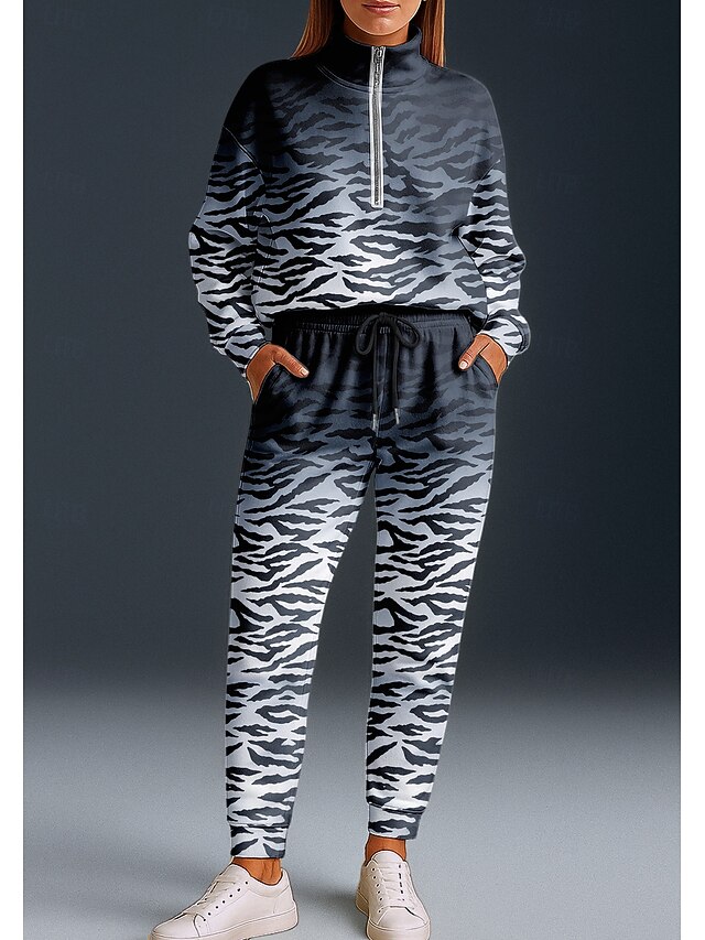 Women's Sweatshirt Tracksuit 2 Piece Tracksuit Baggy Color Gradient Clothing Suit Fall Dark Gray Vocation Outdoor Travel Lightweight Fashion Long Sleeve Sport Activewear Micro-elastic Regular Fit4