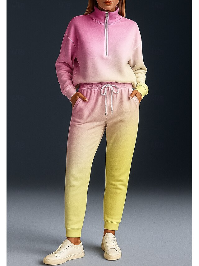 Women's Sweatshirt Tracksuit 2 Piece Tracksuit Baggy Color Gradient Clothing Suit Fall Pink Vocation Outdoor Travel Lightweight Fashion Long Sleeve Sport Activewear Micro-elastic Regular Fit4