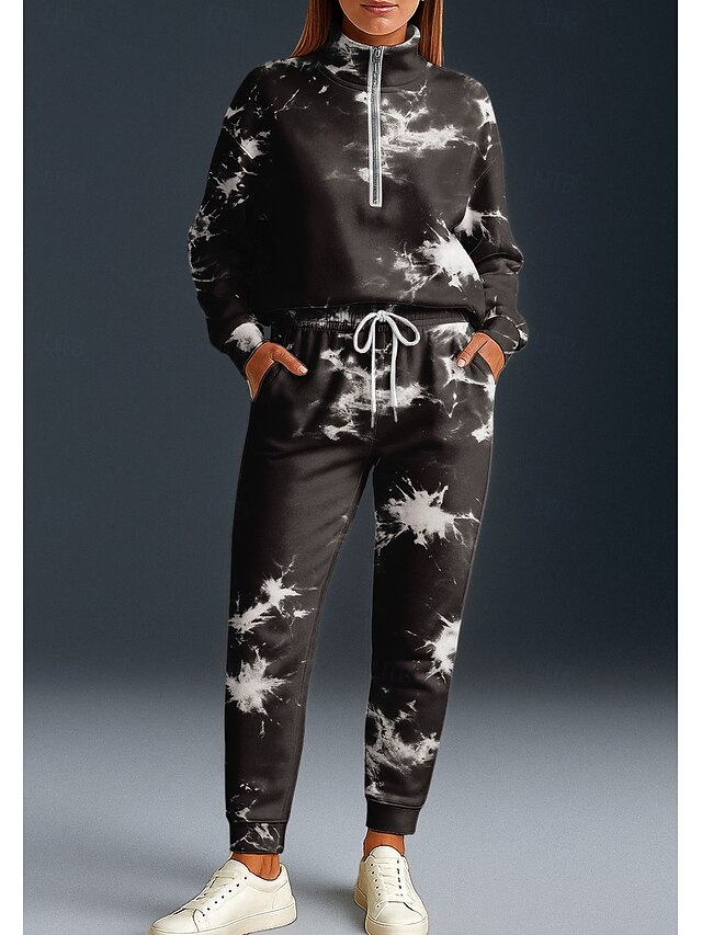 Women's Sweatshirt Tracksuit 2 Piece Tracksuit Baggy Tie Dye Clothing Suit Fall Black Vocation Outdoor Travel Lightweight Fashion Long Sleeve Sport Activewear Micro-elastic Regular Fit4