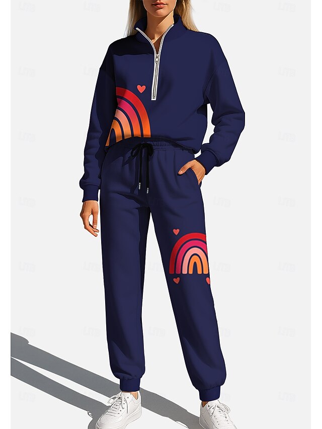 Women's Tracksuit Sweatsuit Jogging Suit Drawstring Zipper Geometric Jacket and Sweatpants Athletic Clothing Set Spring Dark Navy Casual Workout Outdoor Soft Baggy Long Sleeve Sport Activewear4