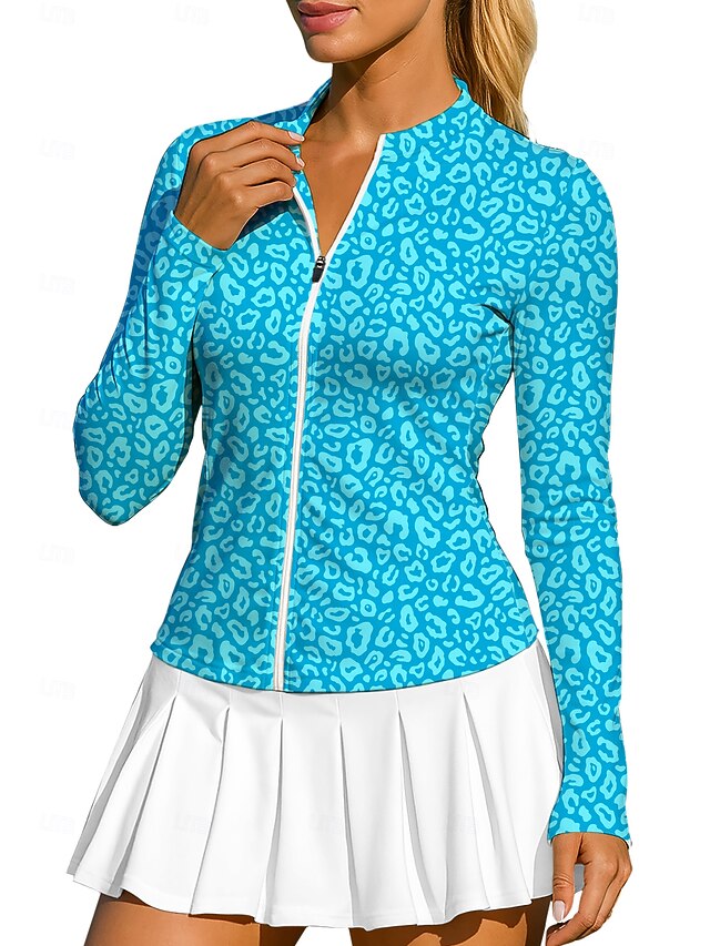 Women's Animal Leopard Tops Sport Shirt Tennis Shirt Tennis Top Long Sleeve Zipper Floral UPF50+ UV Resistant High Elasticity Moisture Wicking Breathable Volleyball Tennis Golf Round Stand Collar4