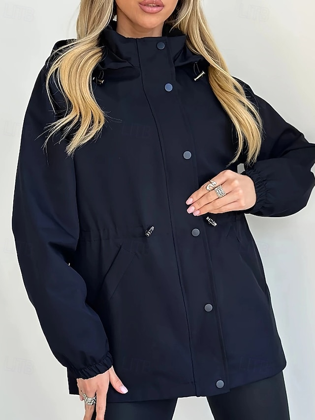  Mulheres Casaco de inverno Casaco com capuz Manter Quente Confortável Zíper Bolsos Casual Tecido Férias Roupa Diária Para Noite Final de semana Padrão Com Capuz Normal Manga Longa agasalhos Azul
