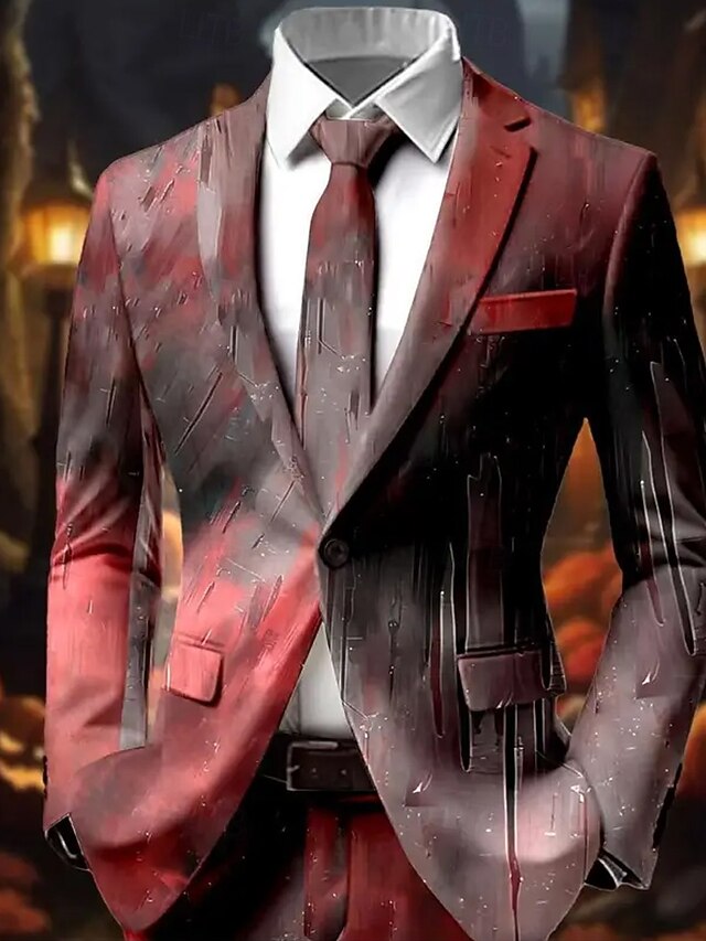  Men's Blazer Coat Outdoor Street Casual Casual Daily Fall / Winter 100% Polyester Blood stains 3D Print Buttons Thermal Warm Comfortable Single Breasted Blazer A B C D