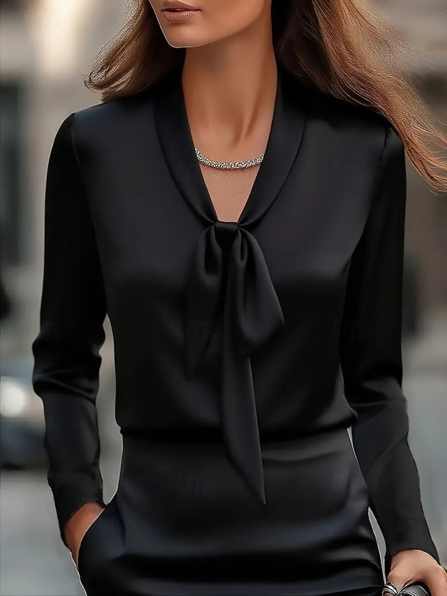  Per donna Elegant Elegante Raso/Satin Blusa Semplice Elegante Quotidiano Cravatta al collo Top Regolari Quotidiano Allacciato Nero Bianco Rosa Viola Autunno