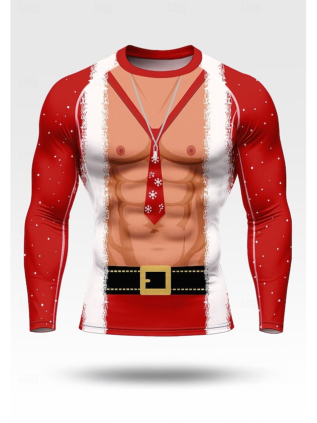  Natale Per uomo Maglia a compressione Maglia da corsa Manica Lunga Livello Base Asciugatura Rapida Compressione Elasticizzato Traspirante Allenamento in Palestra Allenamento attivo Esercizio