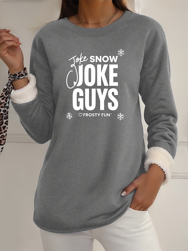  女性用 フリース裏地プルオーバースウェットシャツパジャマ プルオーバースウェットシャツ Pullover スウェットシャツ レタード あたたか ストリートファッション カジュアル 長袖 クルーネック レギュラートップス 家 日常着 カジュアル プリント ブラック イエロー ピンク ダークピンク ブルー 秋 冬