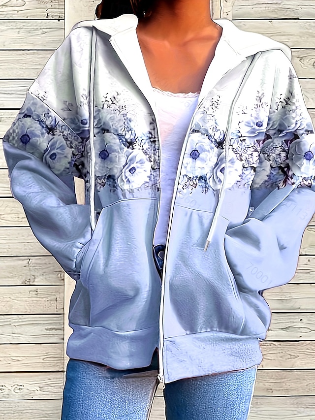  Pentru femei Hanorace cu fermoar Floral Grafic Modă Casual Manșon Lung Capișon Topuri obișnuite Stradă Zilnice Fermoar Buzunar Imprimeu Roz Deschis Mov Deschis Albastru Deschis Primăvară Toamnă Iarnă