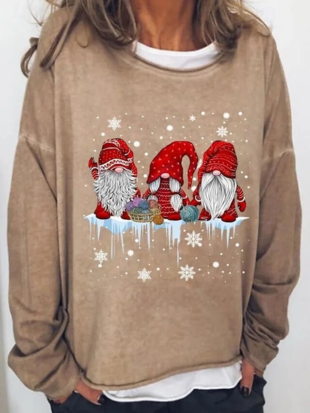Women's Sweatshirts Graphic Santa Claus Vintage Fashion Casual Long Sleeve Crew Neck Regular Tops Street Casual Print Black Khaki Fall Winter3