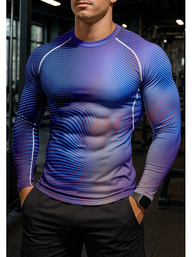Men's Compression Shirt Running Shirt 3D Print Long Sleeve Shirt Gradient Quick Dry Compression Power Flex Moisture Wicking Gym Workout Active Training Exercise Sportswear Activewear Purple4