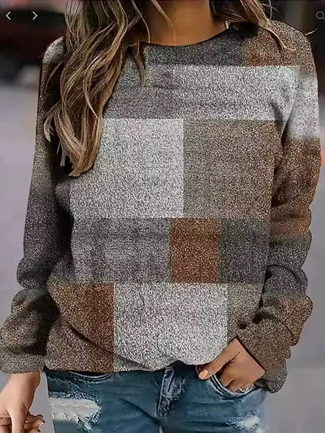 Women's Pullover Sweatshirt Graphic Geometric Plaid Fashion Casual Long Sleeve Round Neck Regular Tops Street Dailywear Casual Print Purple Brown Green Fall Winter4