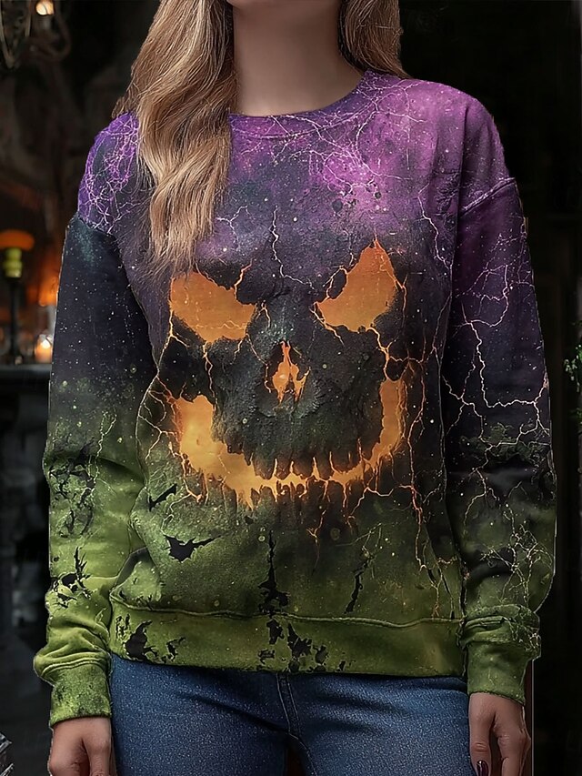 Women's Pullover Graphic Pumpkin Halloween Casual Long Sleeve Crew Neck Regular Tops Street Dailywear Casual Print Purple Fall Winter4