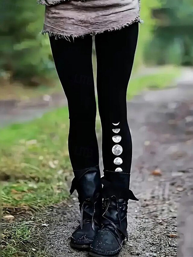 Women's Chinos Leggings Cozy Leggings Vacation Casual Full Length High Waist Moon Printing Thermal Warm Comfortable Stretchy Vacation Casual Daily Black Fall Winter Slim Fit4