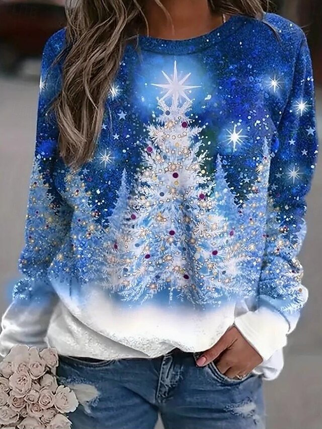 Women's Pullover Sweatshirt Graphic Christmas Tree Fashion Casual Long Sleeve Crew Neck Regular Tops Street Dailywear Casual Print Red Blue Light Blue Spring Fall Winter4