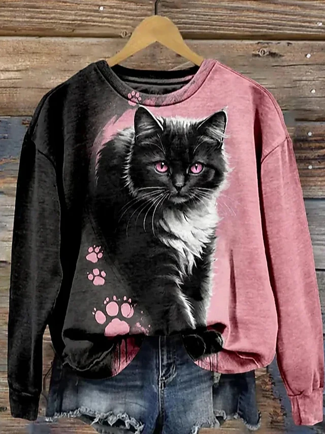 Women's Sweatshirts Graphic Animal Vintage Casual Long Sleeve Crew Neck Regular Tops Street Dailywear Casual Print Black Pink Brown Spring Fall Winter4