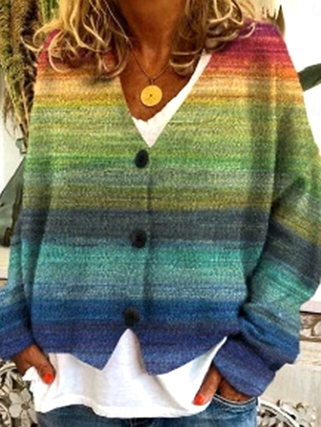 Women's Sweater Cardigan Elegant Vintage Fashion Floral Geometric Striped V Neck Pocket Knitted Print Long Sleeve Regular Tops Knit Outdoor Daily Weekend Red Purple Fall Winter4