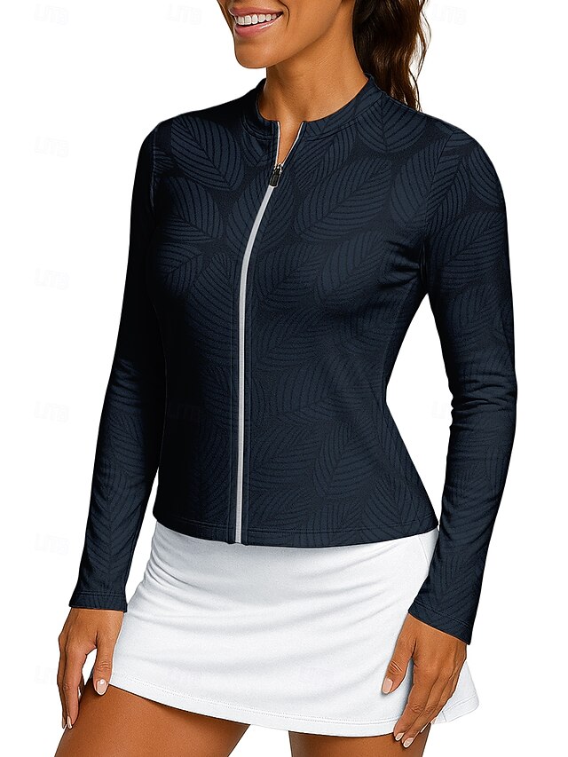 Women's Trees / Leaves Sport Shirt Tennis Shirt Tennis Top Long Sleeve Zipper Floral UPF50+ UV Resistant High Elasticity Moisture Wicking Breathable Volleyball Tennis Golf Stand Collar Zip Collar4