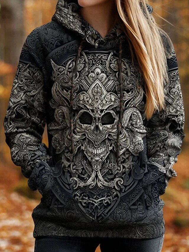 Viking Boho Women's Pullover Hoodie Sweatshirt Graphic Geometric Western Ethnic Casual Long Sleeve Hooded Regular Tops Street Casual Patchwork Print Front Pocket4
