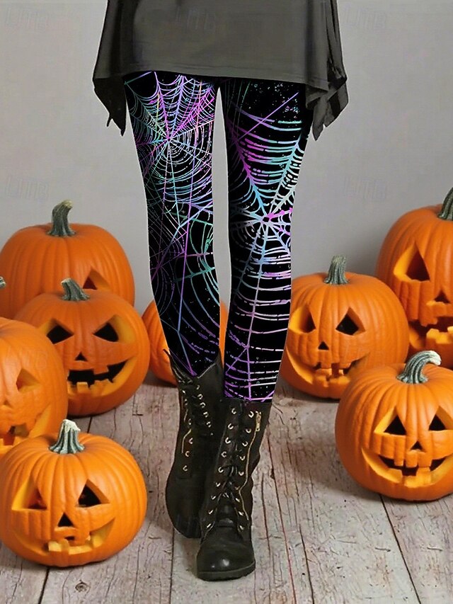 Women's Leggings Cozy Leggings Vacation Basic Casual Full Length High WaistPantsHalloween Graphic Printing Thermal Warm Comfortable Stretchy Vacation Casual Daily Violet Fall Winter Slim Fit4
