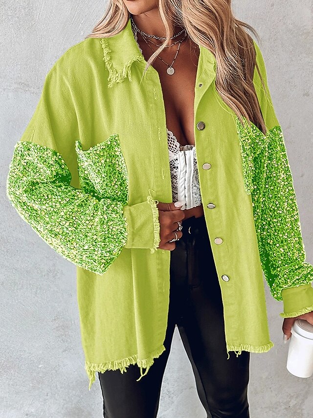 Women's Casual Jacket Comfortable Breathable Pocket Buttons Casual Color Block Vacation Street Casual Daily Wear Single Breasted Regular Turndown Regular Fit Long Sleeve Outerwear Green Spring Fall4