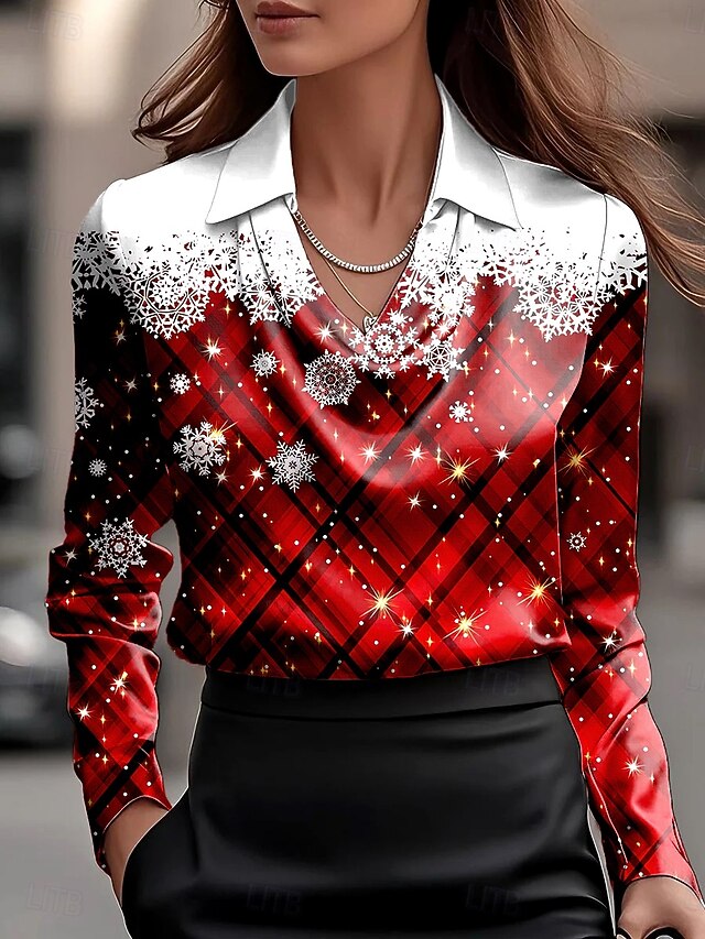 Christmas Women's Shirt Ombre Graphic Plaid Elegant Vintage Tropical Long Sleeve Cowl Neck Regular Tops Work Party Evening Wear Daily Ruched Draped Wine Royal Blue Green Fall Winter4