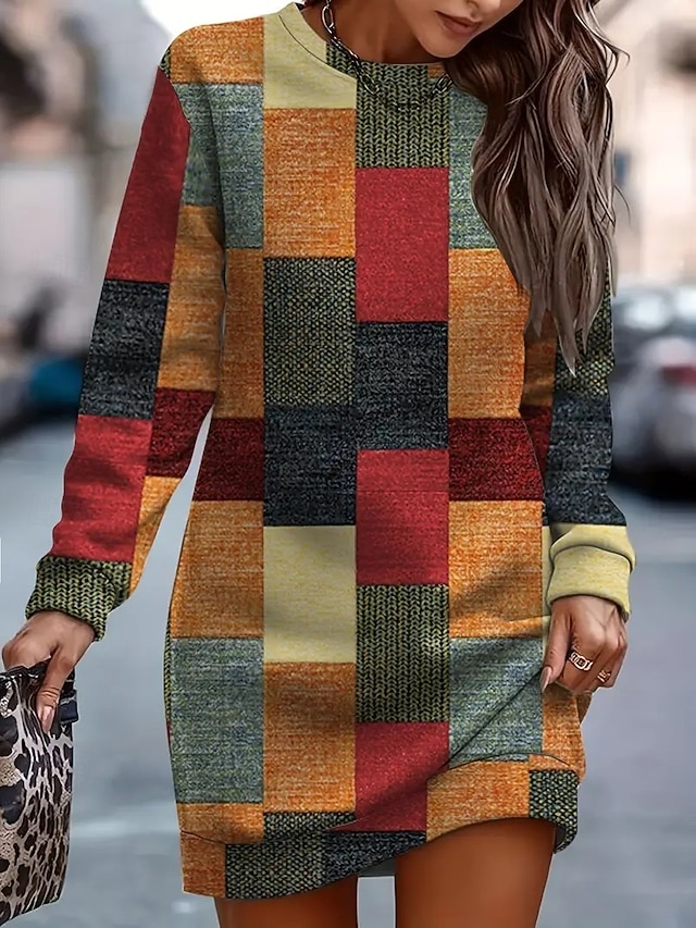  női pulóverruha mini ruha váltás ruha bulikés hétköznapi bohém iskolai kültéri otthoni normál szabású virágmintás grafikus geometrikus hosszú ujjú kerek nyakú lila narancssárga zöld tavasz ősz tél