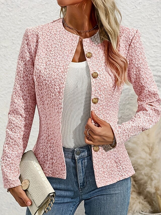 Women's Casual Jacket Comfortable Breathable Zipper Pocket Casual Plain Vacation Street Casual Daily Wear Single Breasted Short Crewneck Regular Fit Long Sleeve Outerwear Pink Spring Fall4