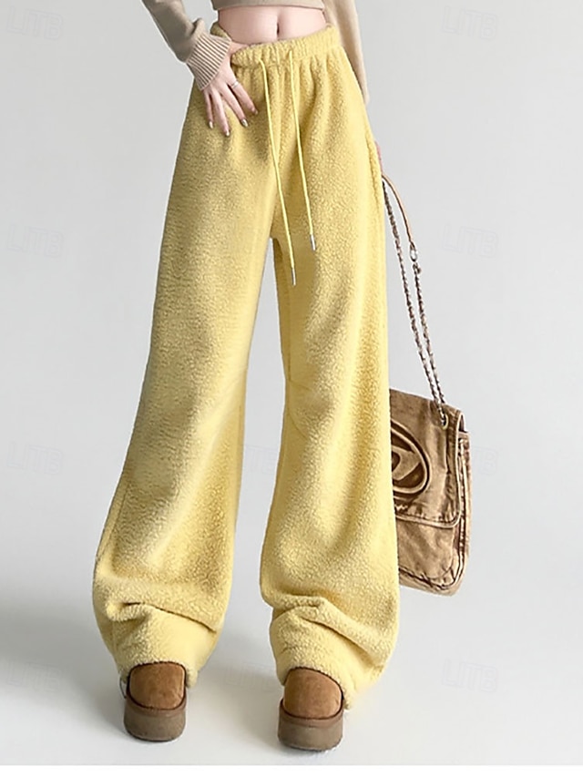  Per donna Culotte Gamba Larga Pantaloni in Pile Streetwear Casual Lunghezza intera Vita media Semplice Tasca Elastico in vita Coulisse alla gamba Confortevole Micro-elastico Vacanza Streetwear