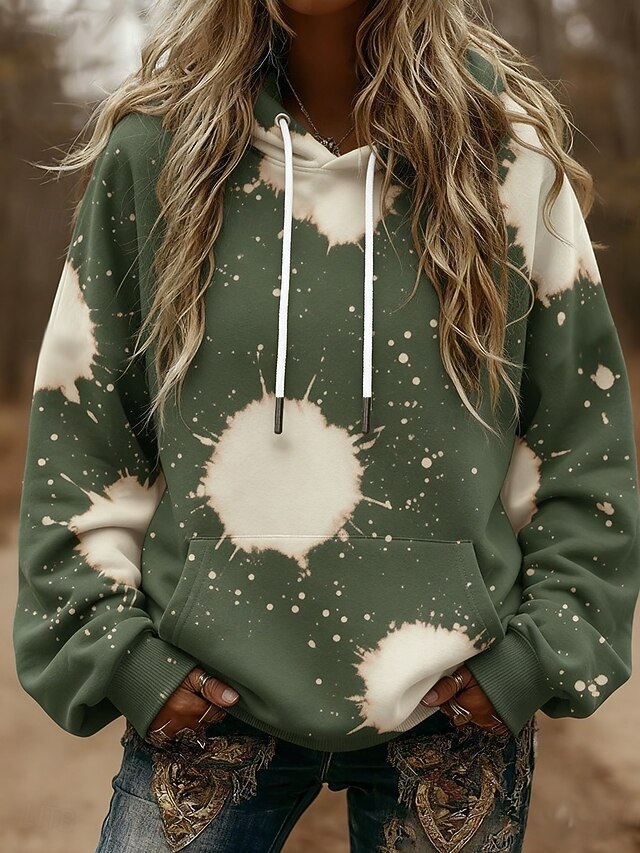 Women's Pullover Hoodies Graphic Geometric Abstract Fashion Streetwear Casual Long Sleeve Hooded Regular Tops Dailywear Casual Sports Drawstring Pocket Print Green Spring Fall4