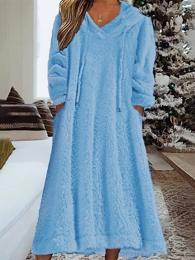 Women's Midi Dress Casual Dress Winter Dress Fashion Modern Daily Weekend Regular Fit Plain Long Sleeve Hooded Light Blue Winter Autumn4