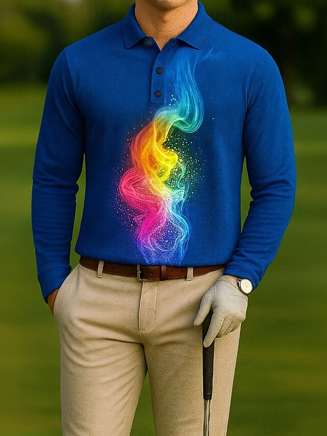  Męskie Graficzny Golf Gra polo Długi rękaw Koszulki polo Klapa Codzienny Na zewnątrz Athleisure Dzienne zużycie Druk 3D Guziki Wiosna Jesień Zima Czarny Ciemnoniebieski Jasnoniebieski