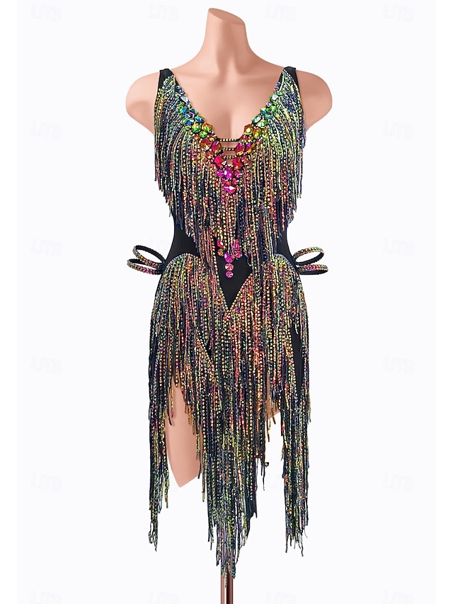  Dans Latin Rochie Despicare Cristale / Strasuri Pentru femei Performanță Antrenament Fără manșon Înalt Spandex