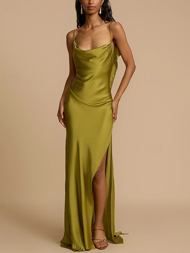  Dames Lange jurk maxi-jurk Feestjurk Cocktail jurk Satijnen Jurk Slipdress Modieus Modern Feest Speciale gelegenheden  Avond Feest Normale pasvorm Effen Mouwloos hihnat Groen Lente Herfst
