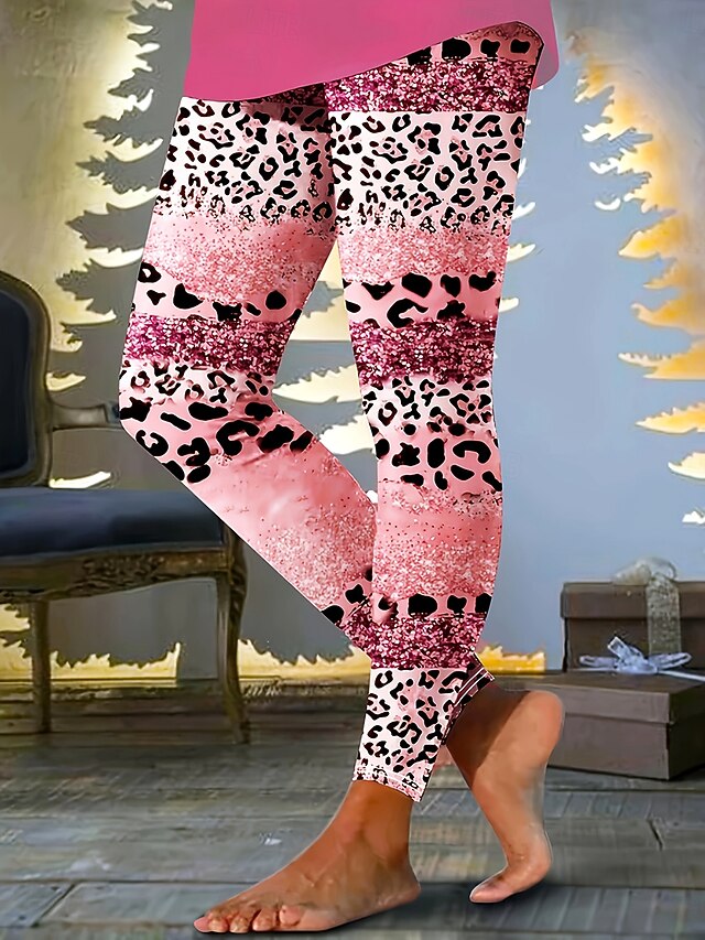  Damen Leggings Urlaub Vintage Mode Volle Länge Hohe Taille Grafik Leopard Abstrakt Drucken Thermowarm Weich Atmungsaktiv Hohe Elastizität Urlaub Straße Alltagskleidung Hellrosa Violett Hellhimmelblau