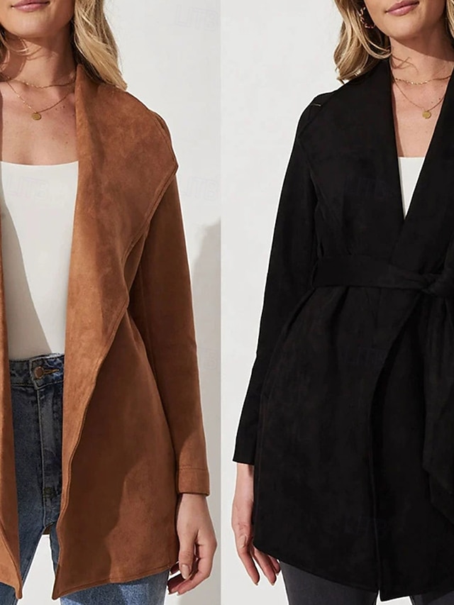  Dam Kavaj Bekväm Lappverk Elegant Mode Utomhus Slät Utekväll Ledigt / vardag Helgen Cardigan Normal Kavajslag Normal Långärmad Ytterkläder Svart Brun Vår Höst