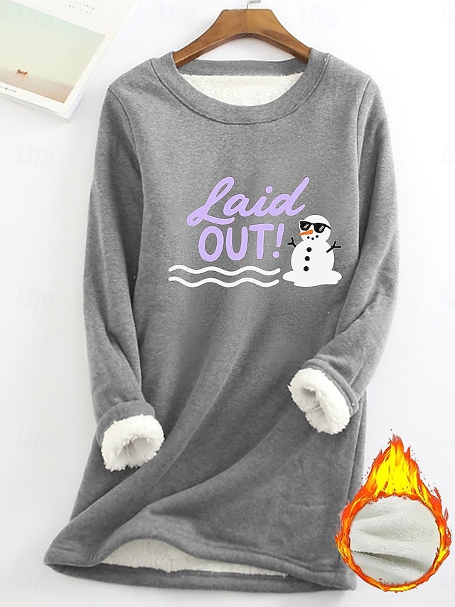  Naisten Fleecevuorattu collegepaita ja pyjama Pullover-huppari Pullover Puserot Kirjain Lämmin Katutyyli Vapaa-aika Pitkähihainen Tiukka pyöreä kaula-aukko Pitkät topit Koti Arkikäyttö Kausaliteetti