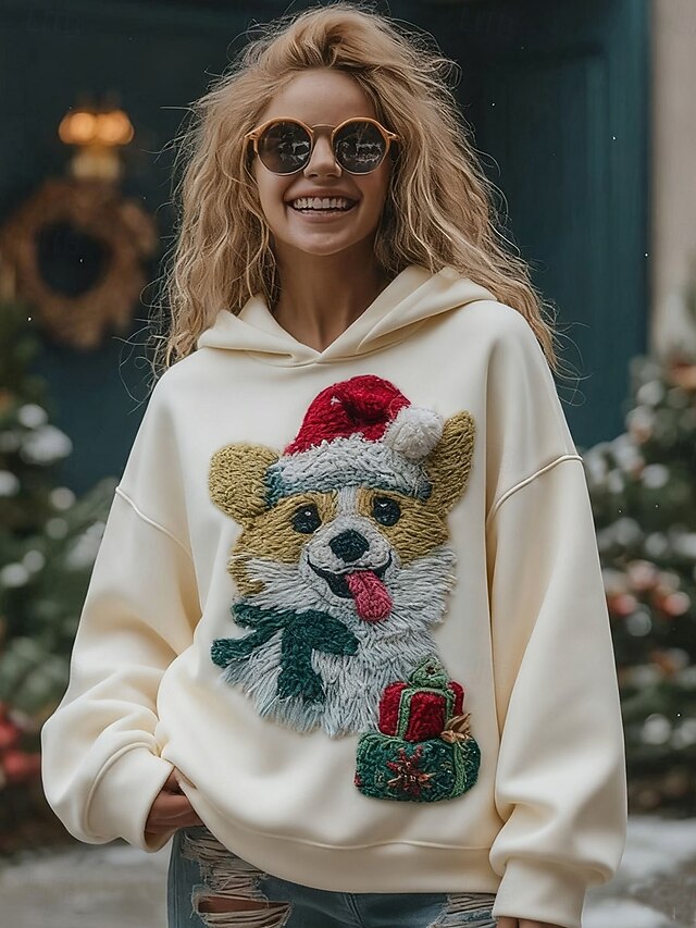 Women's Pullover Hoodie Sweatshirt Graphic Animal Casual Long Sleeve Hooded Regular Tops Party Evening Wear Street Dailywear Patchwork Red Navy Blue Beige Spring Fall Winter4