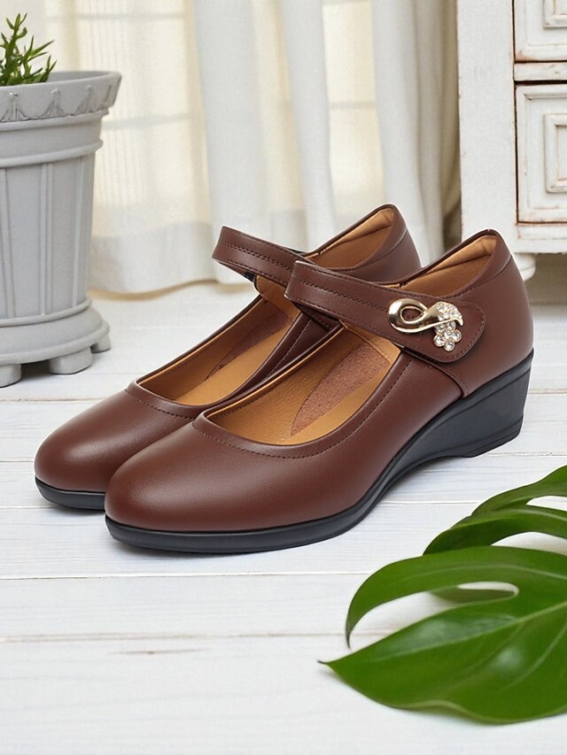 Women's Comfort Mary Jane Work Shoes with Low Wedge Heel - Black ...