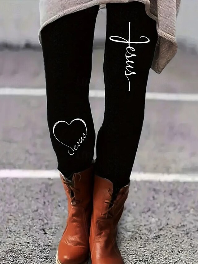 Women's Chinos Leggings Cozy Leggings Vacation Vintage Ethnic Style Full Length High Waist Graphic Letter Printing Thermal Warm Comfortable Stretchy Formal Vacation Street Black Fall Winter Slim Fit4