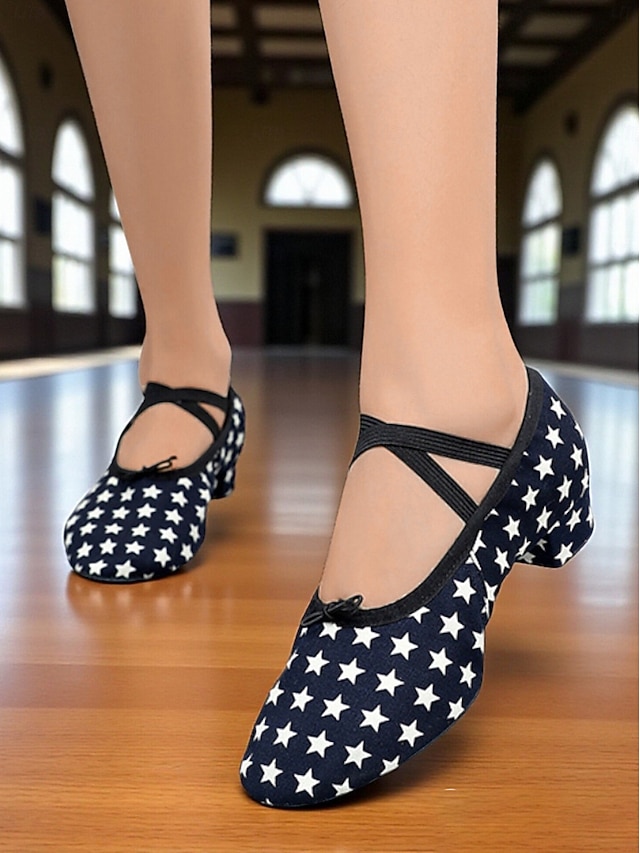  chaussures de danse à imprimé étoile pour femmes - chaussures de danse de salon confortables à talons bas pour la pratique et la performance