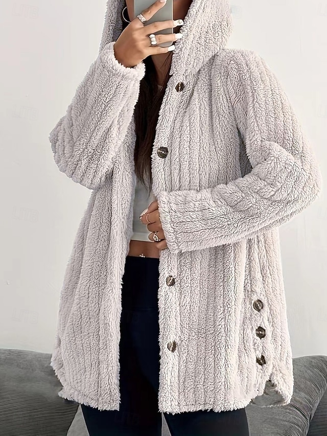 Жен. Куртка с капюшоном Сохраняет тепло Удобный Карман Пуговицы На каждый день Полотняное плетение Отпуск Для улицы Повседневные На каждый день Однобортный крой Обычная Капюшон Стандартный