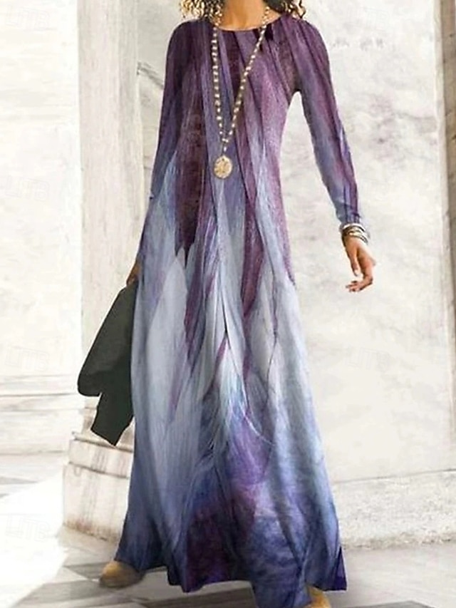 Damskie Długa sukienka sukienka maxi Sukienka Boho Elegancja Zabytkowe Moda Na zewnątrz Impreza Codzienny Regularny Ombre Graficzny Motyl Długi rękaw Półgolf Jasnożółty Czarno szary Czarny Żółty