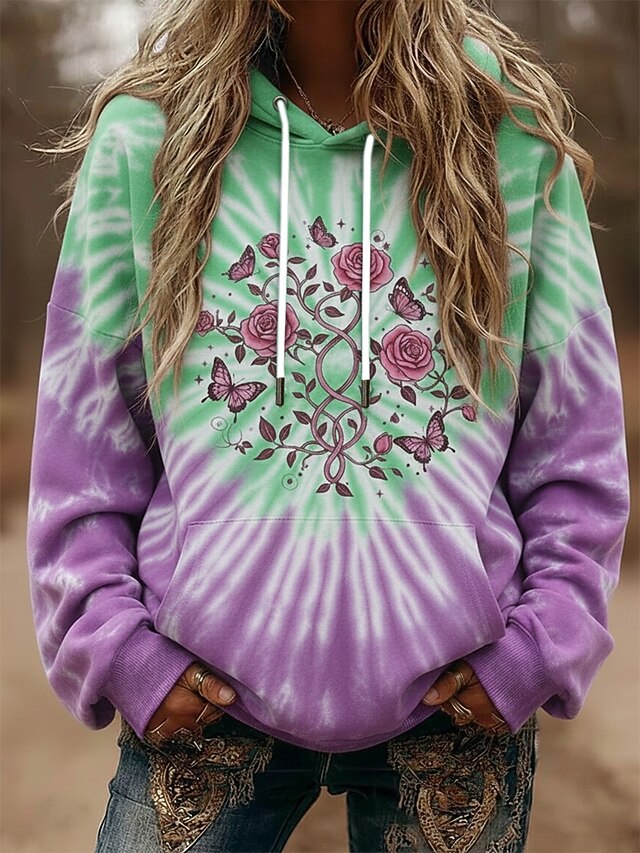 Women's Pullover Hoodies Tie Dye Fashion Streetwear Casual Long Sleeve Hooded Regular Tops Dailywear Casual Sports Drawstring Pocket Print Pink Purple Green Spring Fall4