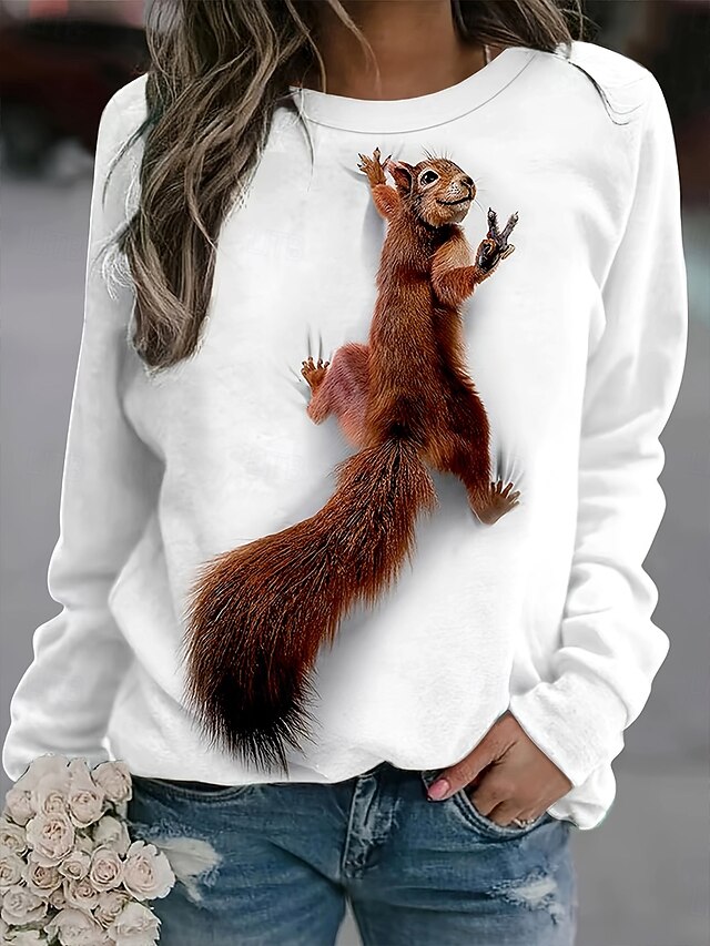 Women's Sweatshirts Graphic Animal Vintage Casual Long Sleeve Crew Neck Regular Tops Street Dailywear Casual Print White Spring Fall Winter4