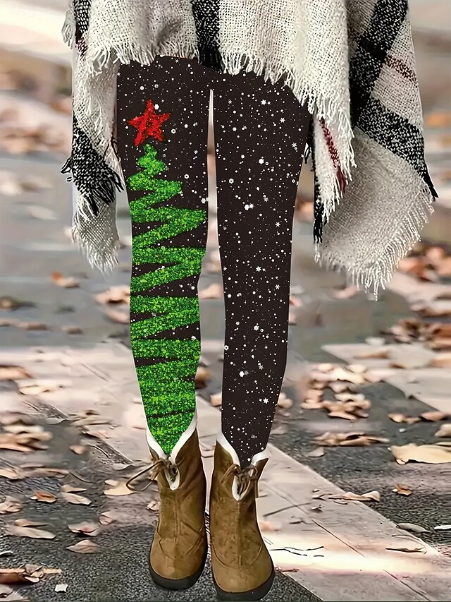 Women's Leggings Vacation Vintage Fashion Ankle-Length High WaistPantsUgly Christmas Graphic Christmas Printing Thermal Warm Soft Breathable Stretchy Formal Outdoor Vacation Black Summer Spring Fall4