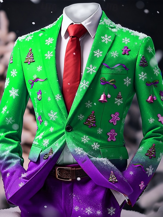  Hombre chaqueta Abrigo Navidad Casual Casual / Diario Otoño invierno 100% Poliéster Árbol de Navidad Campana de navidad Impresión 3D Botones Mantiene abrigado Cómodo Botonadura Simple Chaqueta de